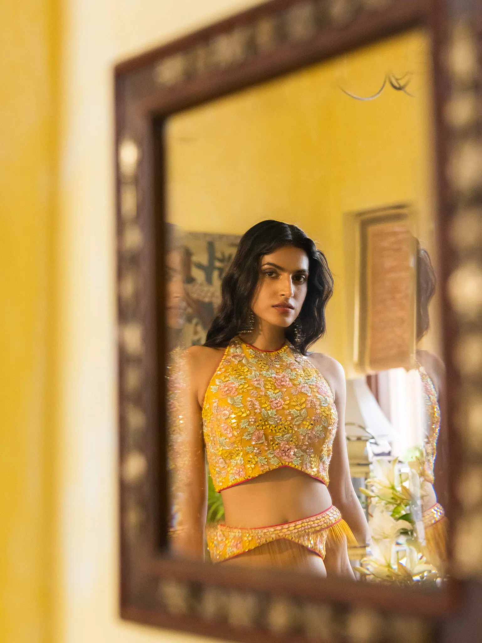 30Z280-RO  Yellow Lehenga Set With Ruffled Dupatta