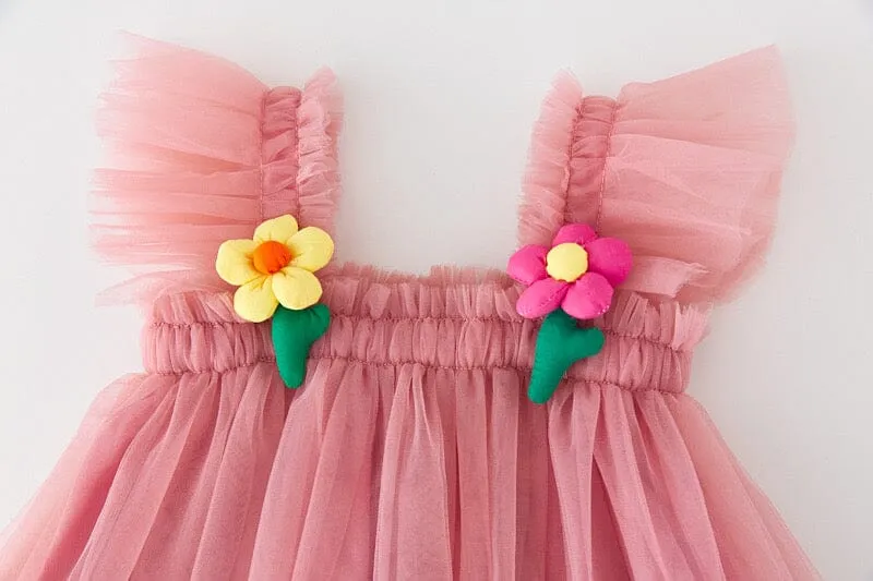 3D Flower Sleeveless Tulle Dress