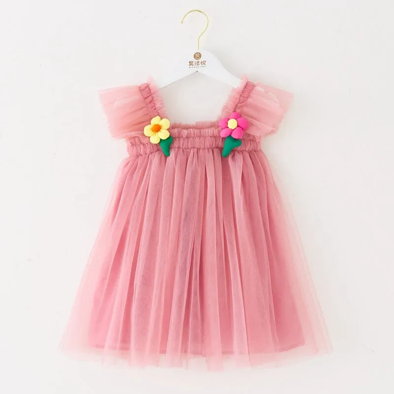 3D Flower Sleeveless Tulle Dress