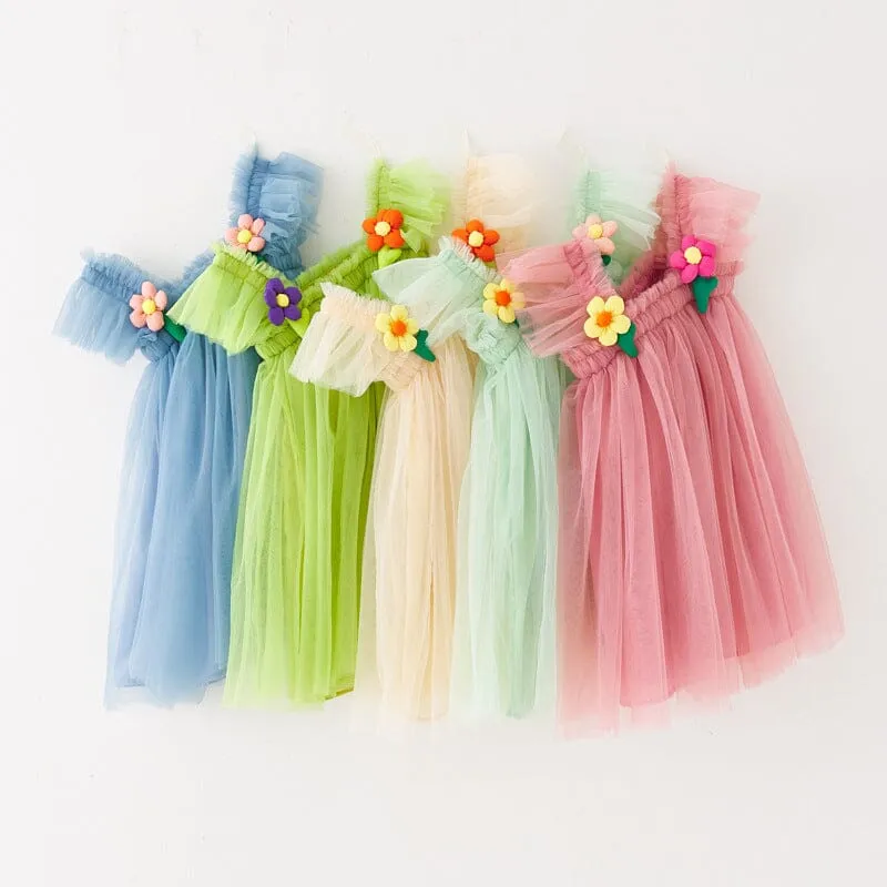 3D Flower Sleeveless Tulle Dress