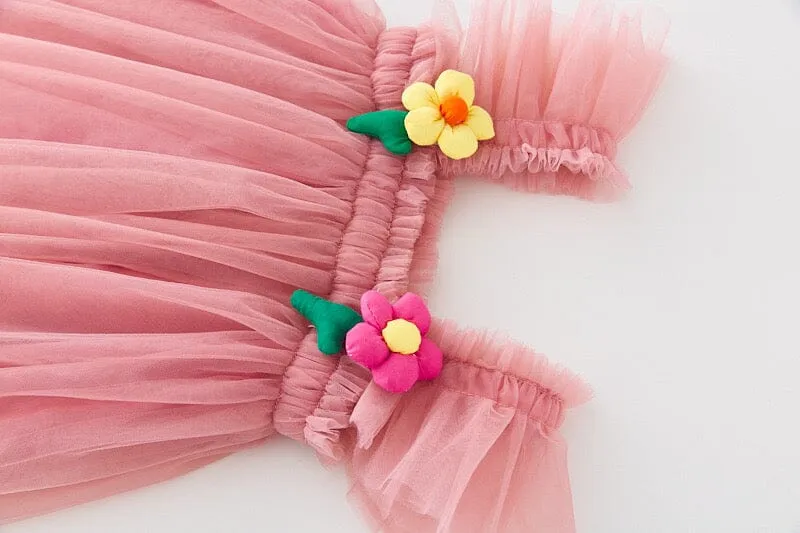 3D Flower Sleeveless Tulle Dress