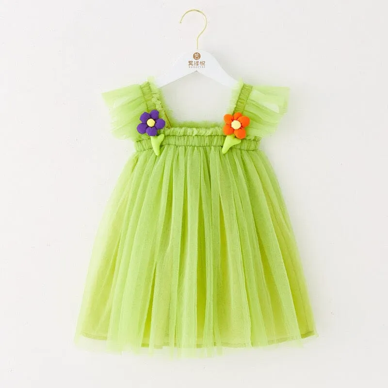 3D Flower Sleeveless Tulle Dress