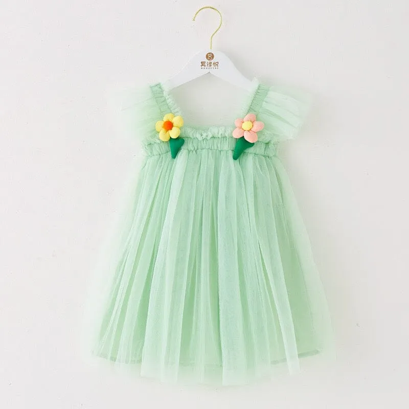 3D Flower Sleeveless Tulle Dress