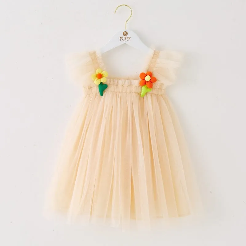 3D Flower Sleeveless Tulle Dress