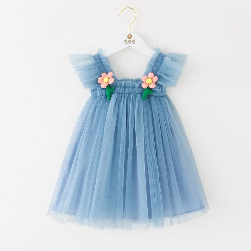 3D Flower Sleeveless Tulle Dress