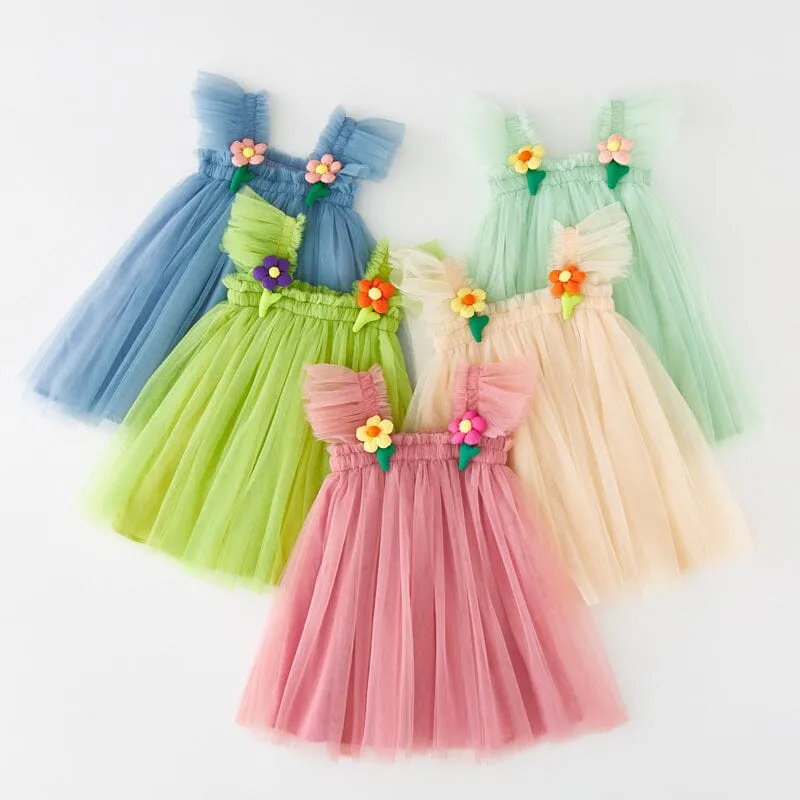 3D Flower Sleeveless Tulle Dress