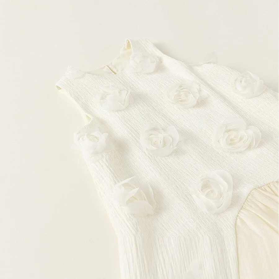 3D Rose Ruffle Sleeveless Dress