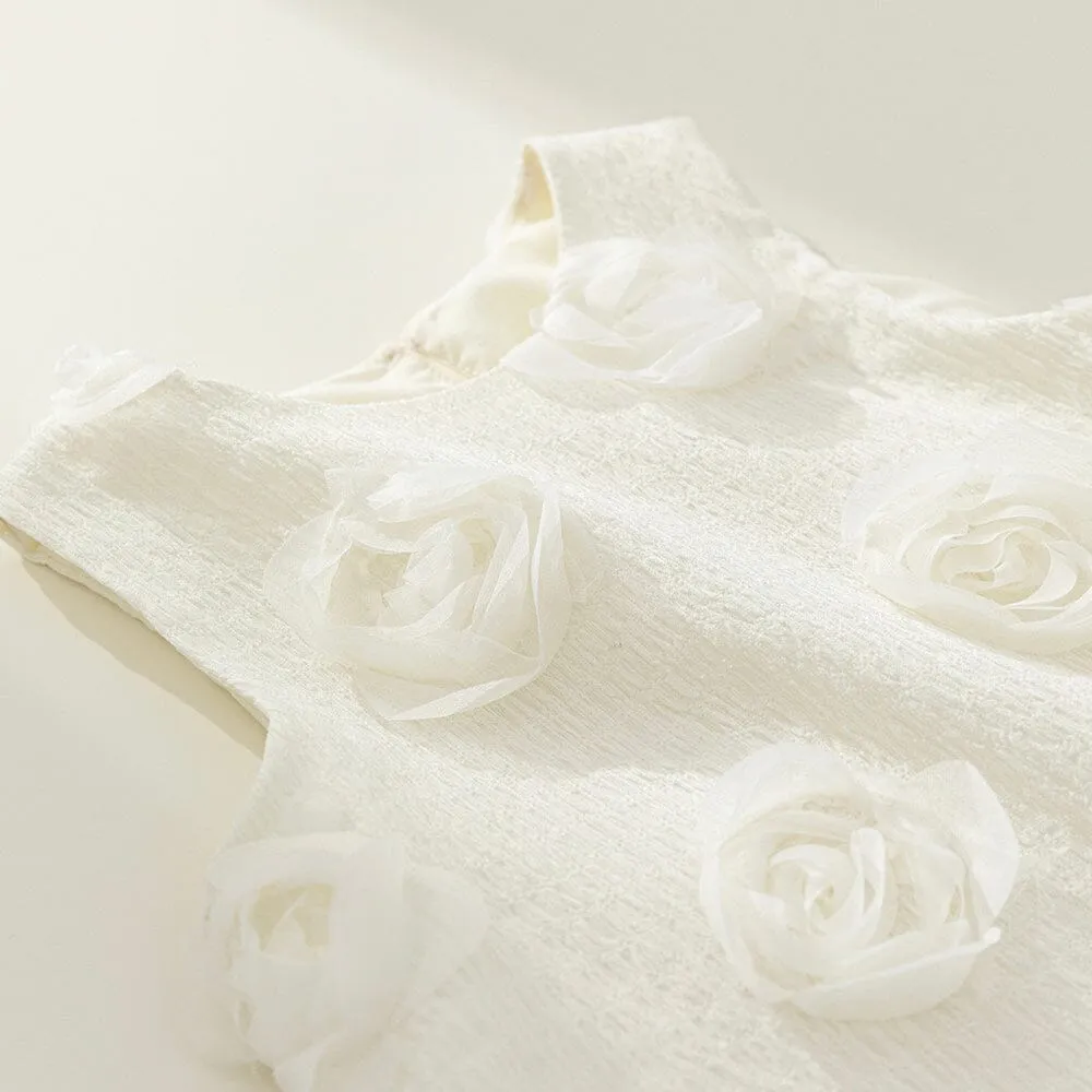 3D Rose Ruffle Sleeveless Dress