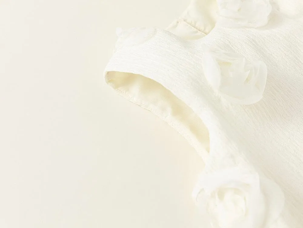 3D Rose Ruffle Sleeveless Dress