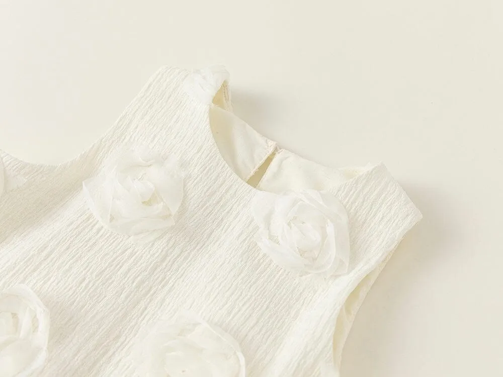 3D Rose Ruffle Sleeveless Dress