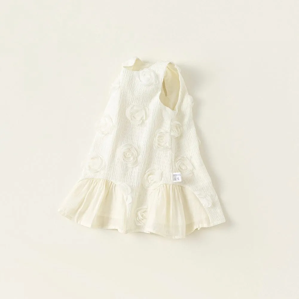 3D Rose Ruffle Sleeveless Dress