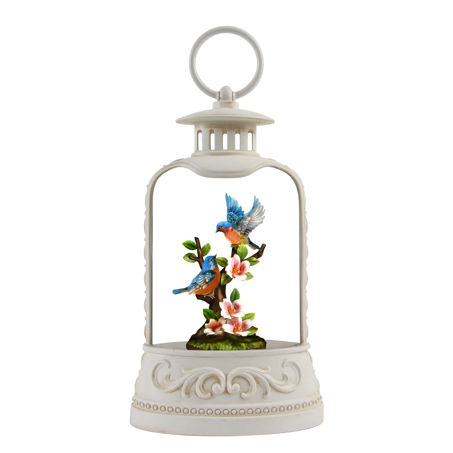 9.6” Bluebird Blossoms Glitter Lantern