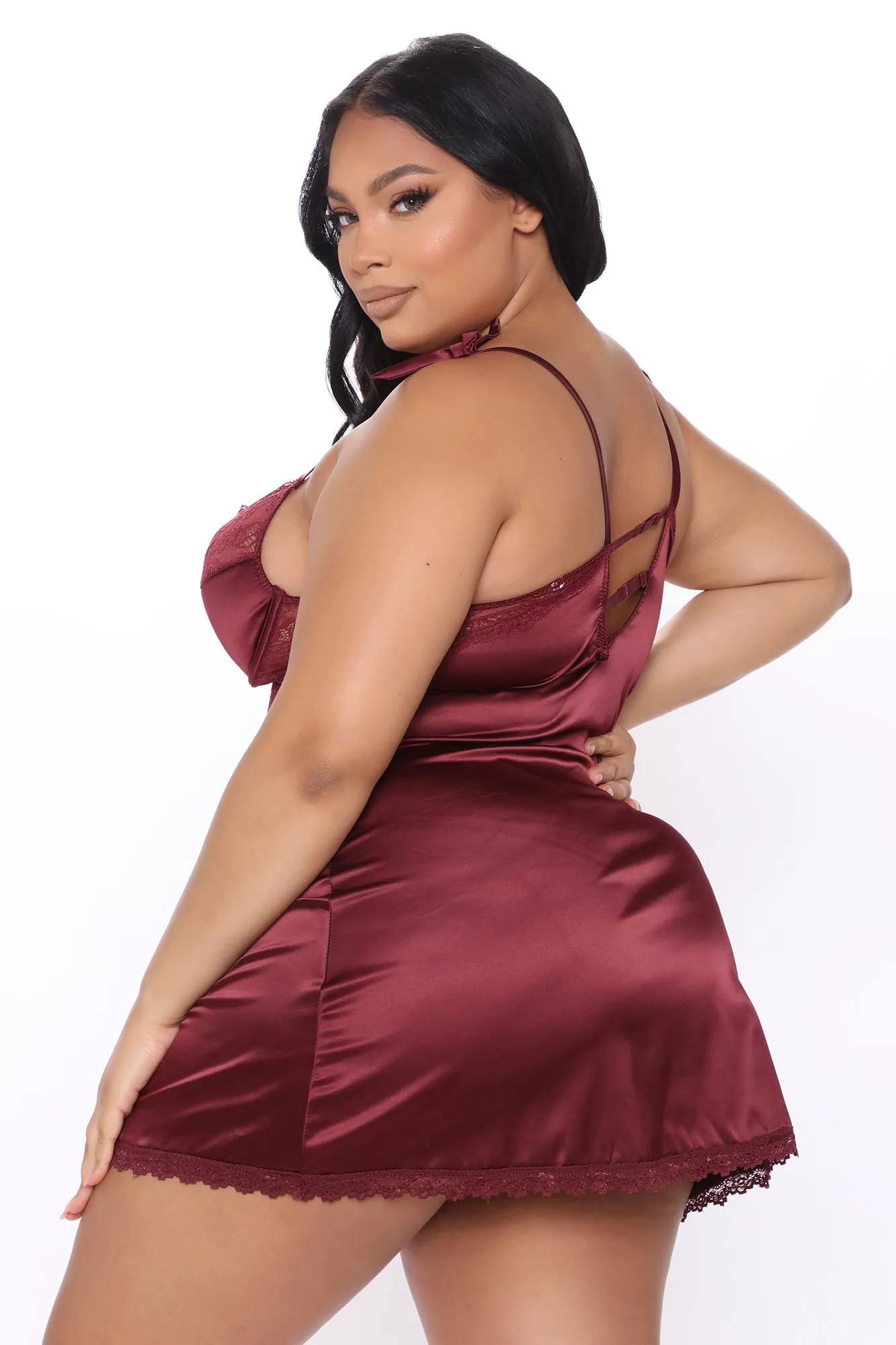 After Party Affair Lace Chemise Set - Wine