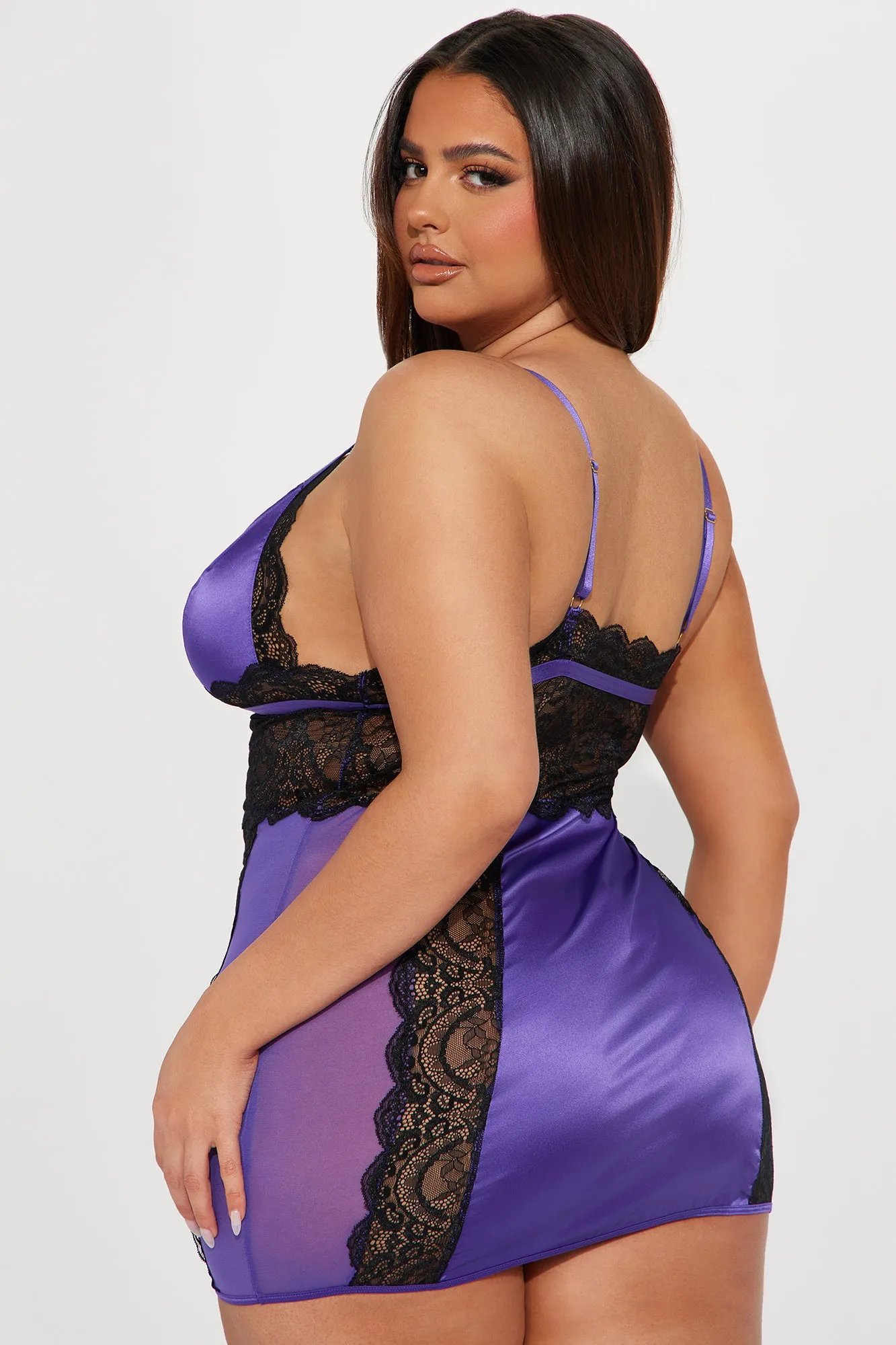 All For You Satin Babydoll - Black/Purple