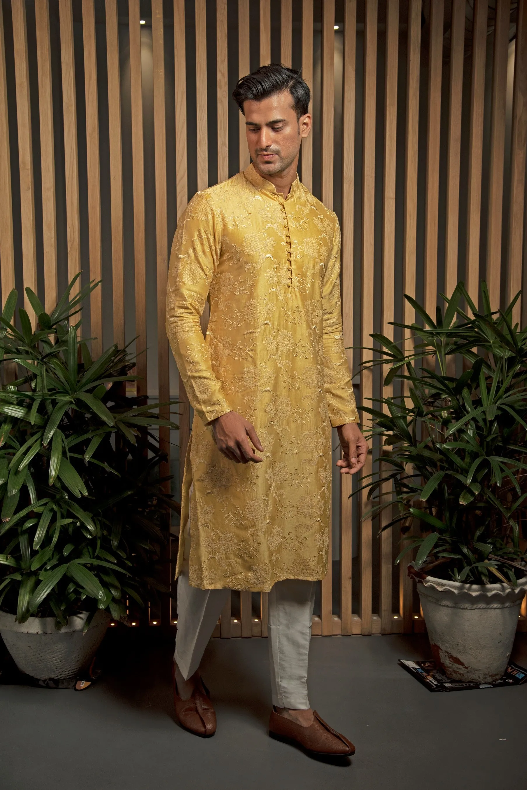 Amber Yellow Embroidered Kurta set