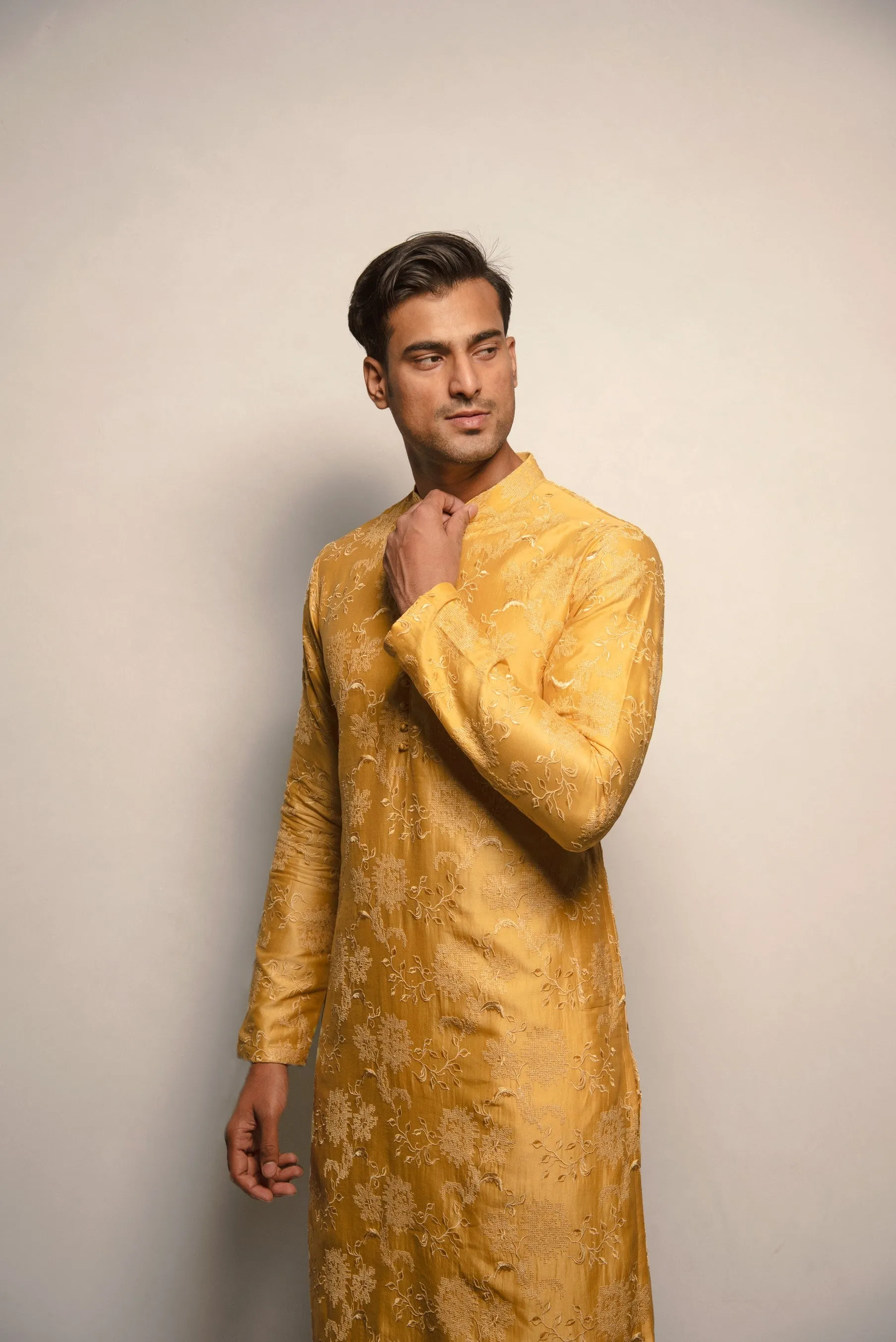 Amber Yellow Embroidered Kurta set