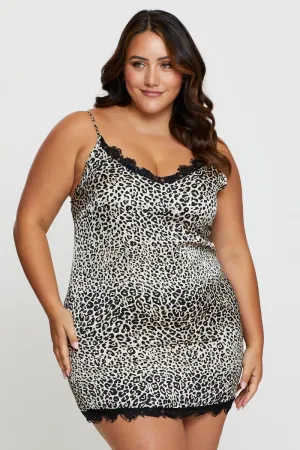 Animal Print Satin Cami Nightie Eyelash Lace Night Dress