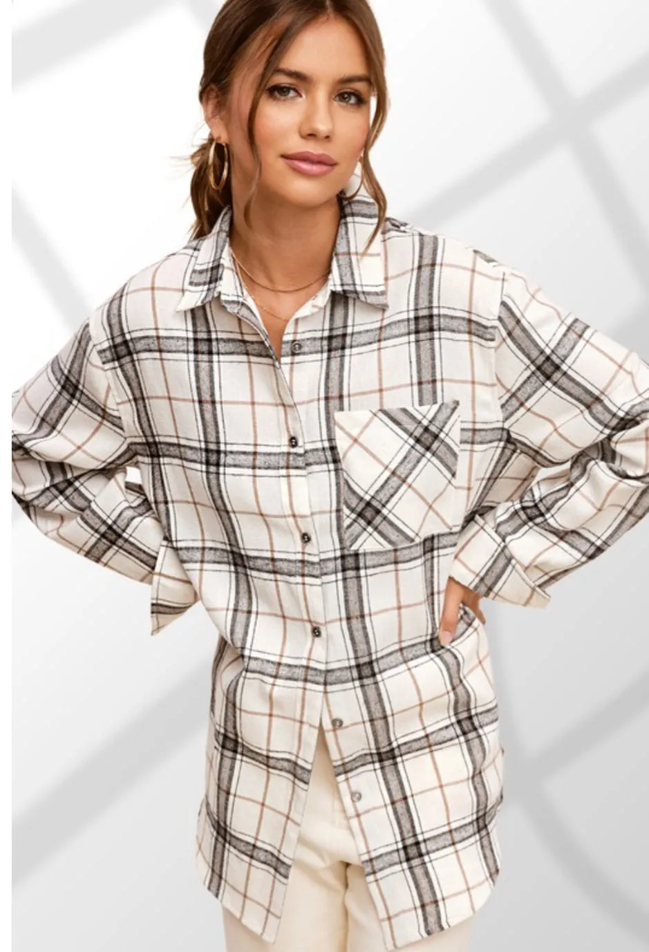 Anna Soft Boyfriend Plaid Shirt: Bone