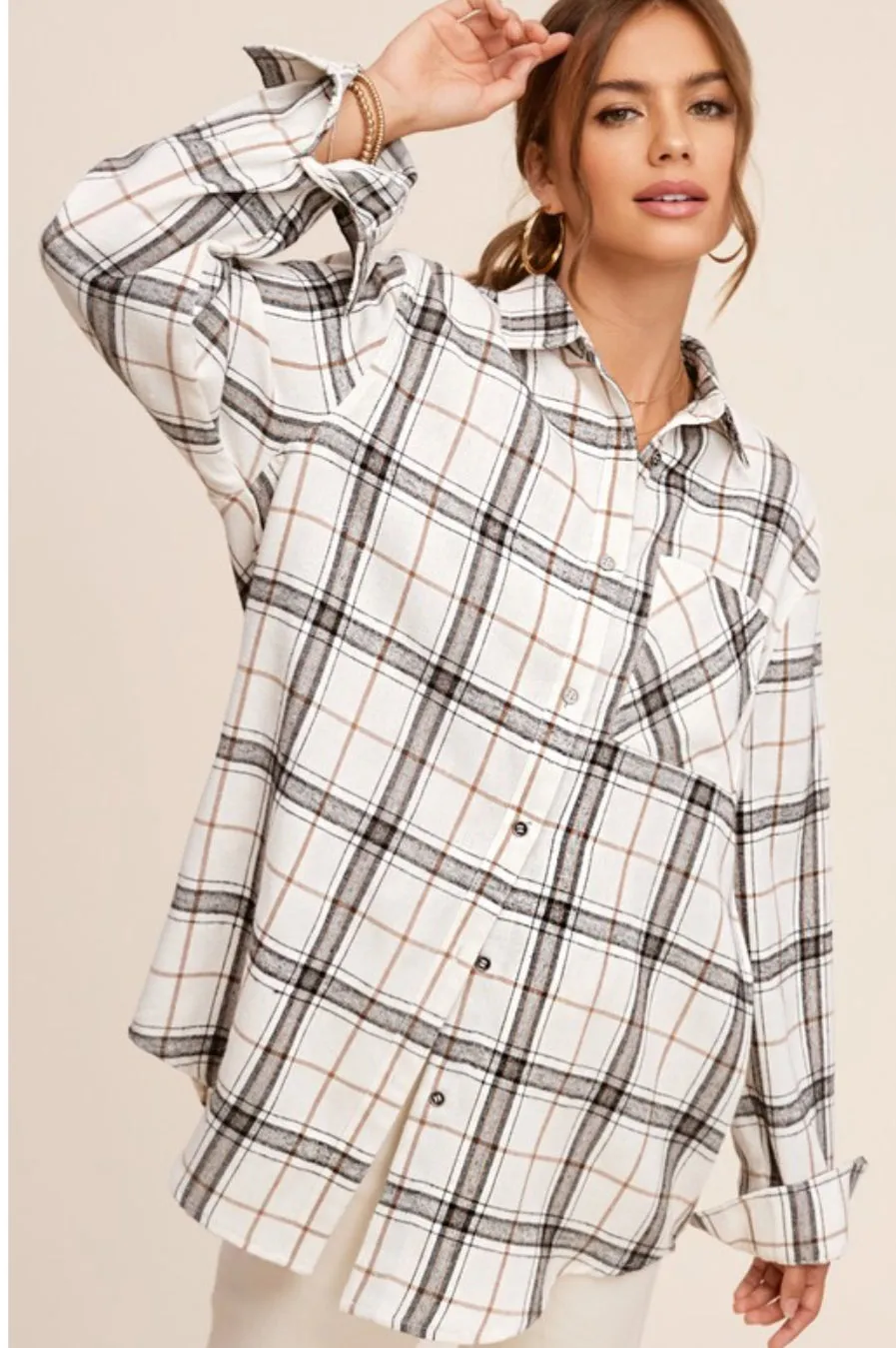 Anna Soft Boyfriend Plaid Shirt: Bone