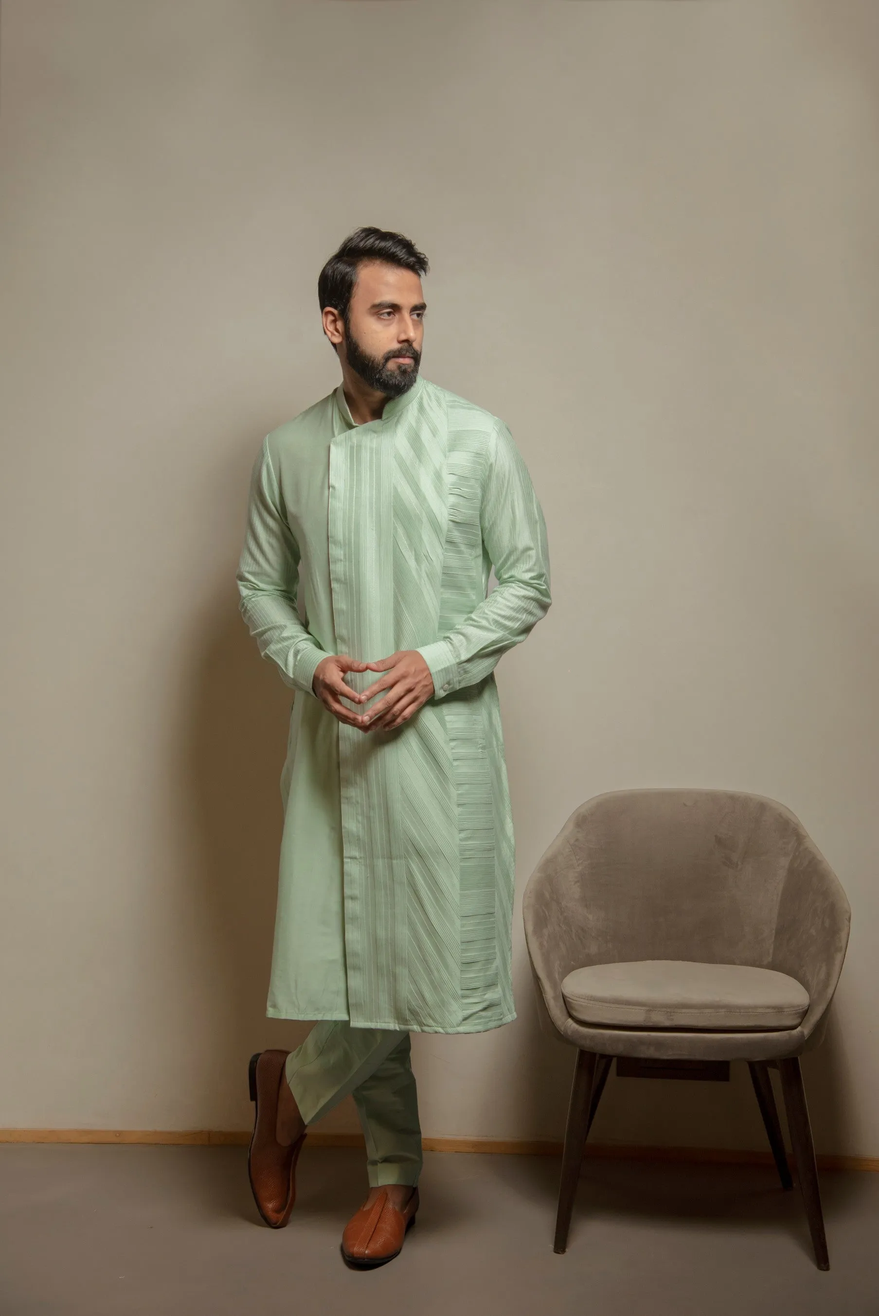 Aqua Asymmetric Kurta Set
