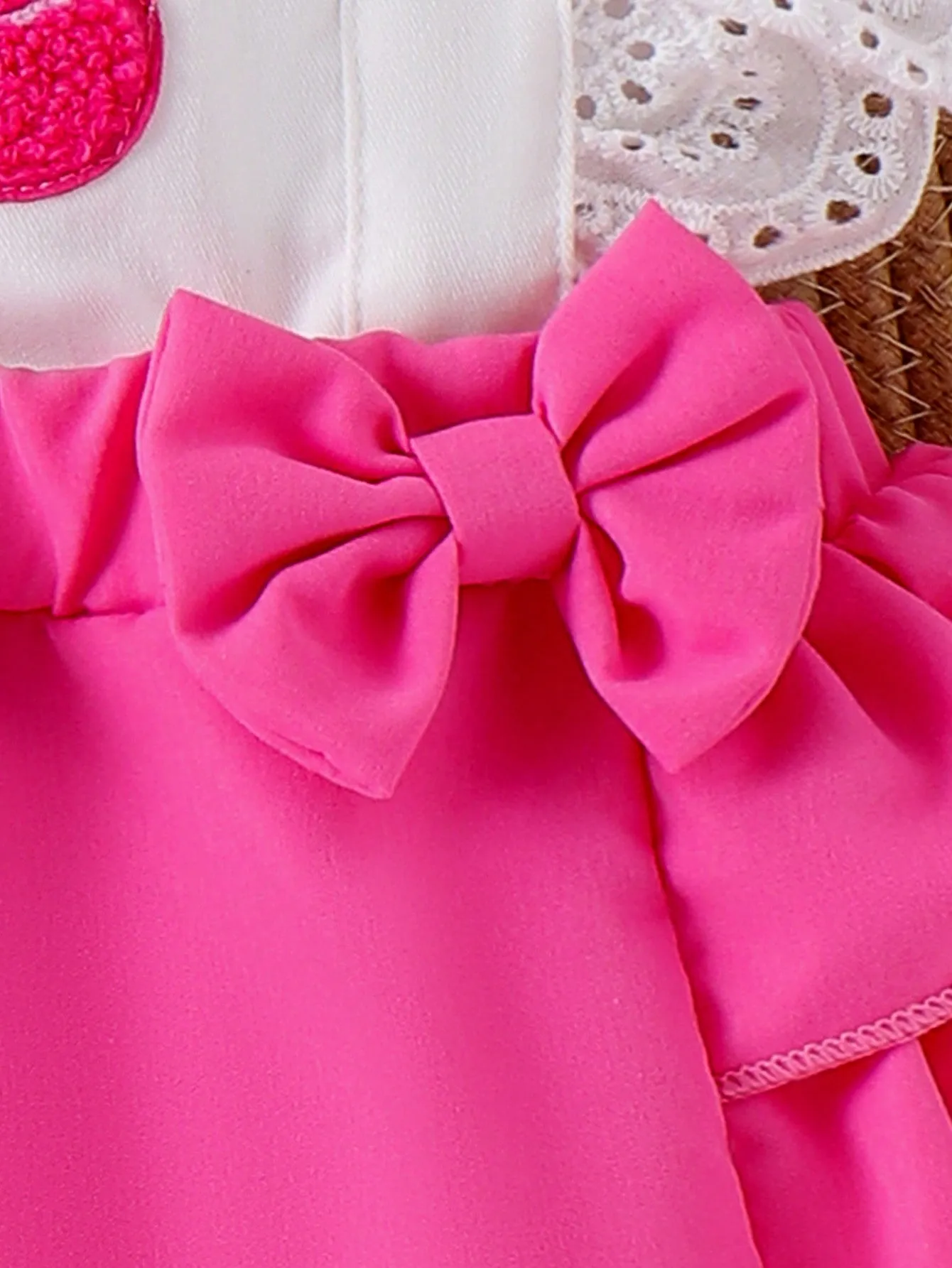 Baby Girl Strawberry Embroidered Colorblock Romper With Ruffled Hem And Headband Set, Summer