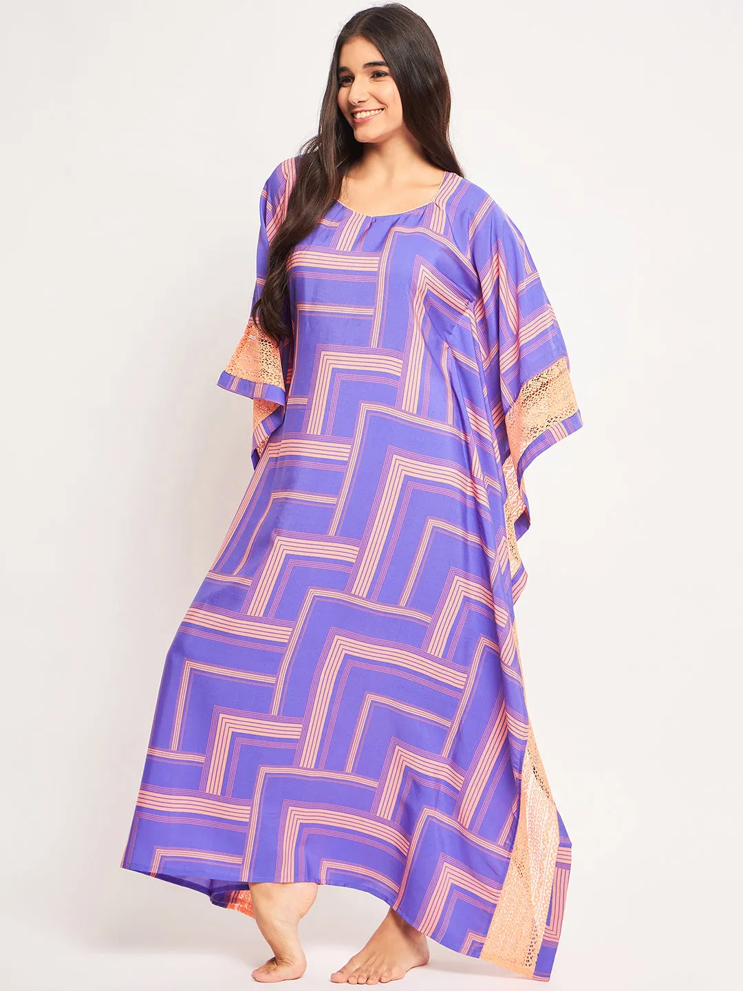 Blue Abstract Laced Up Kaftan