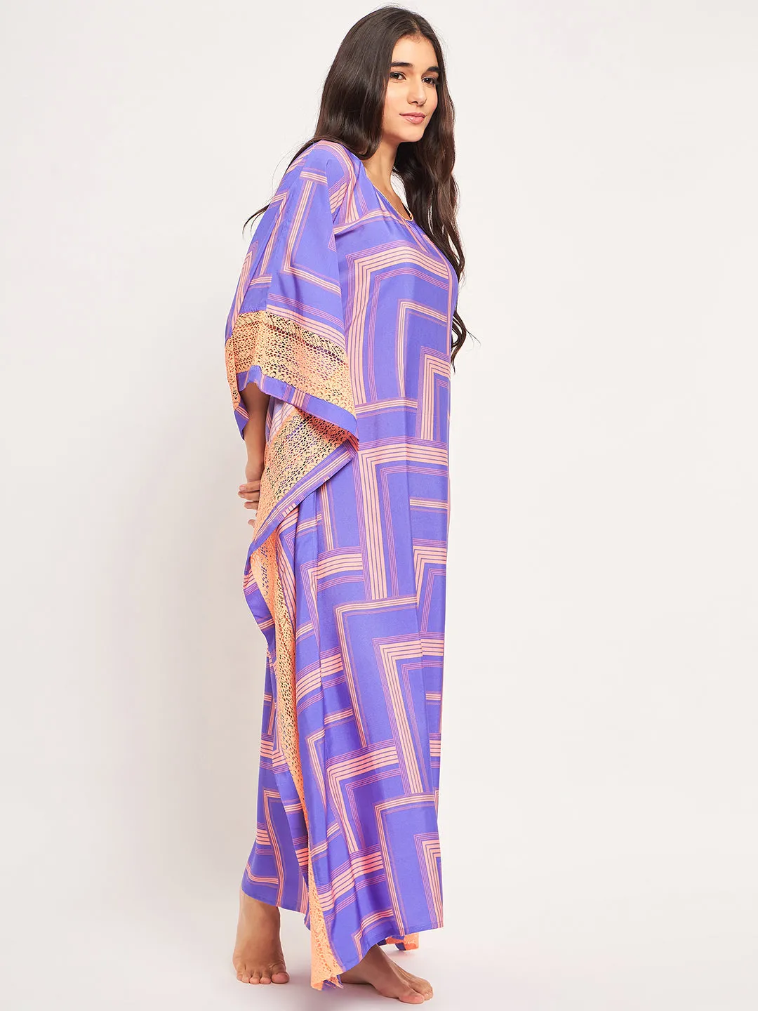 Blue Abstract Laced Up Kaftan