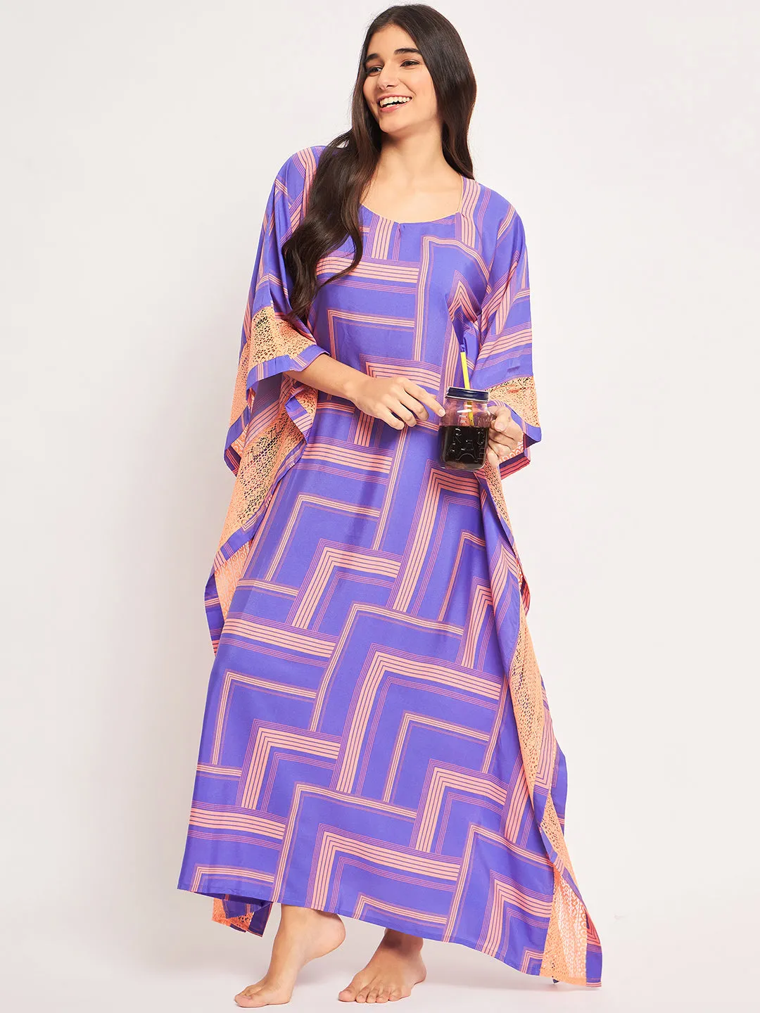 Blue Abstract Laced Up Kaftan