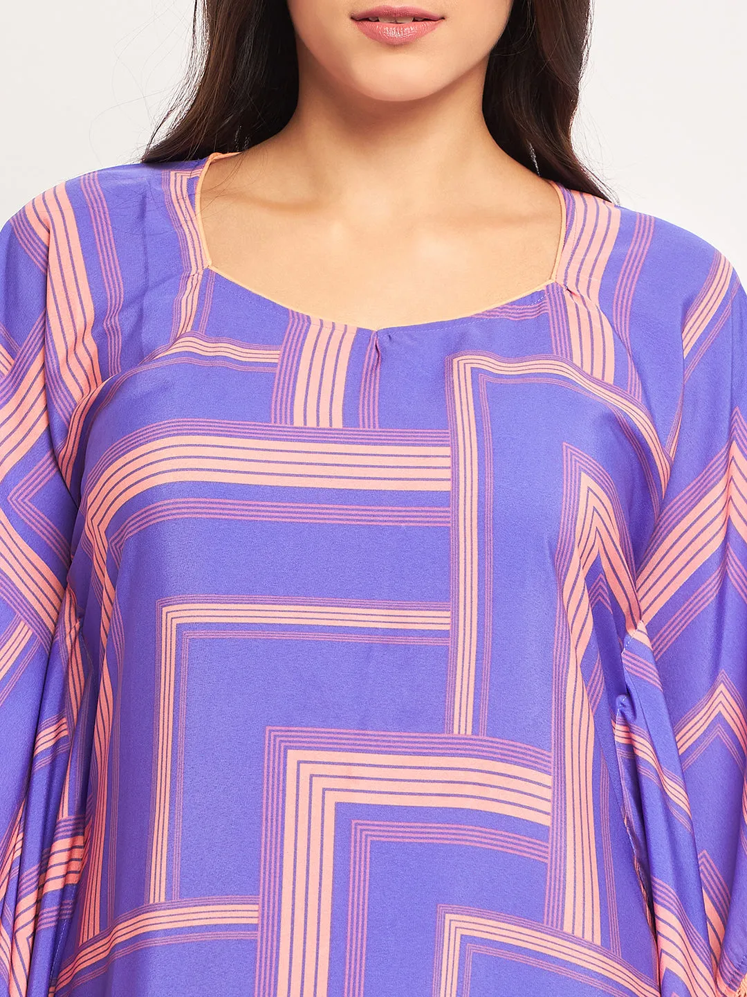 Blue Abstract Laced Up Kaftan