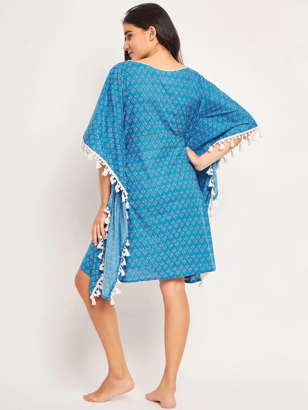 Blue Floral Block Printed Kaftan