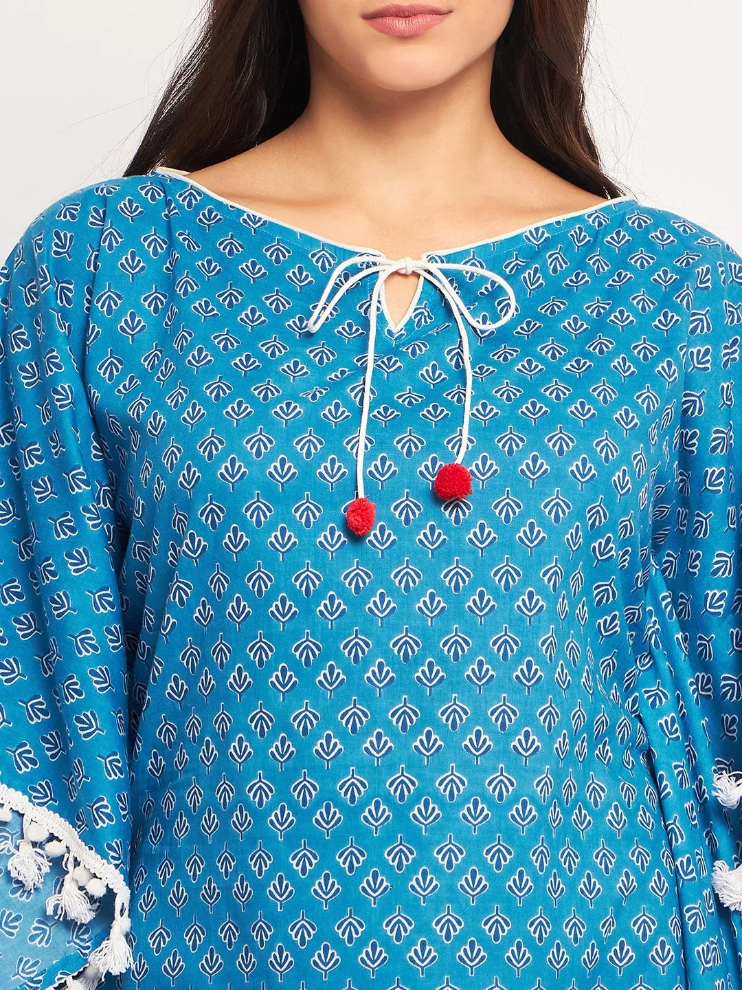 Blue Floral Block Printed Kaftan