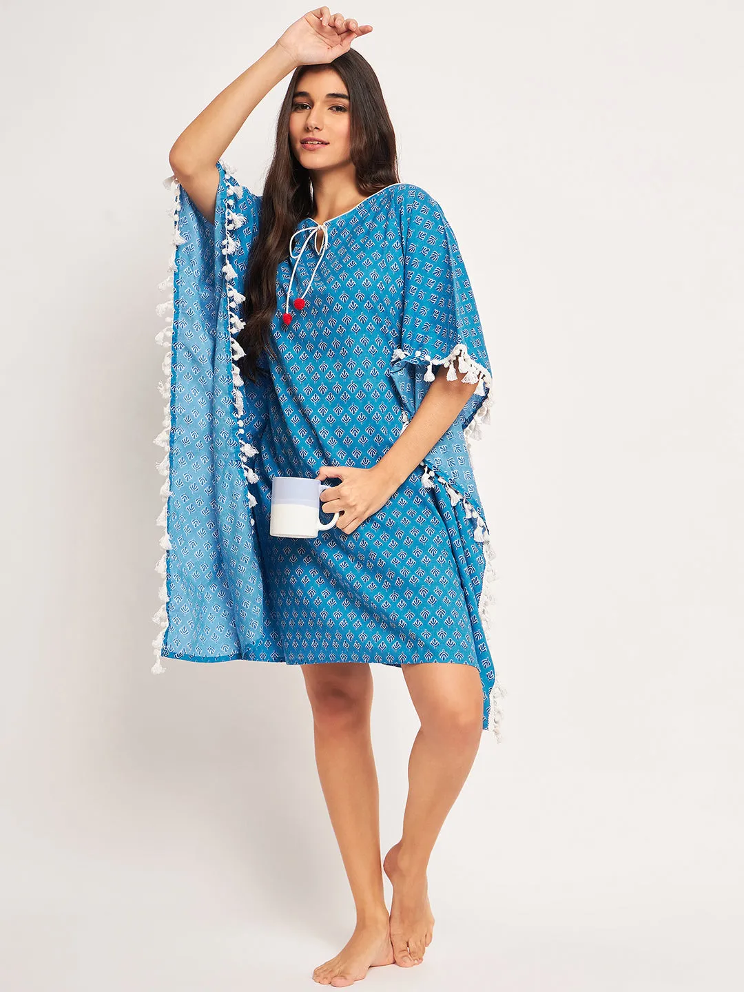 Blue Floral Block Printed Kaftan
