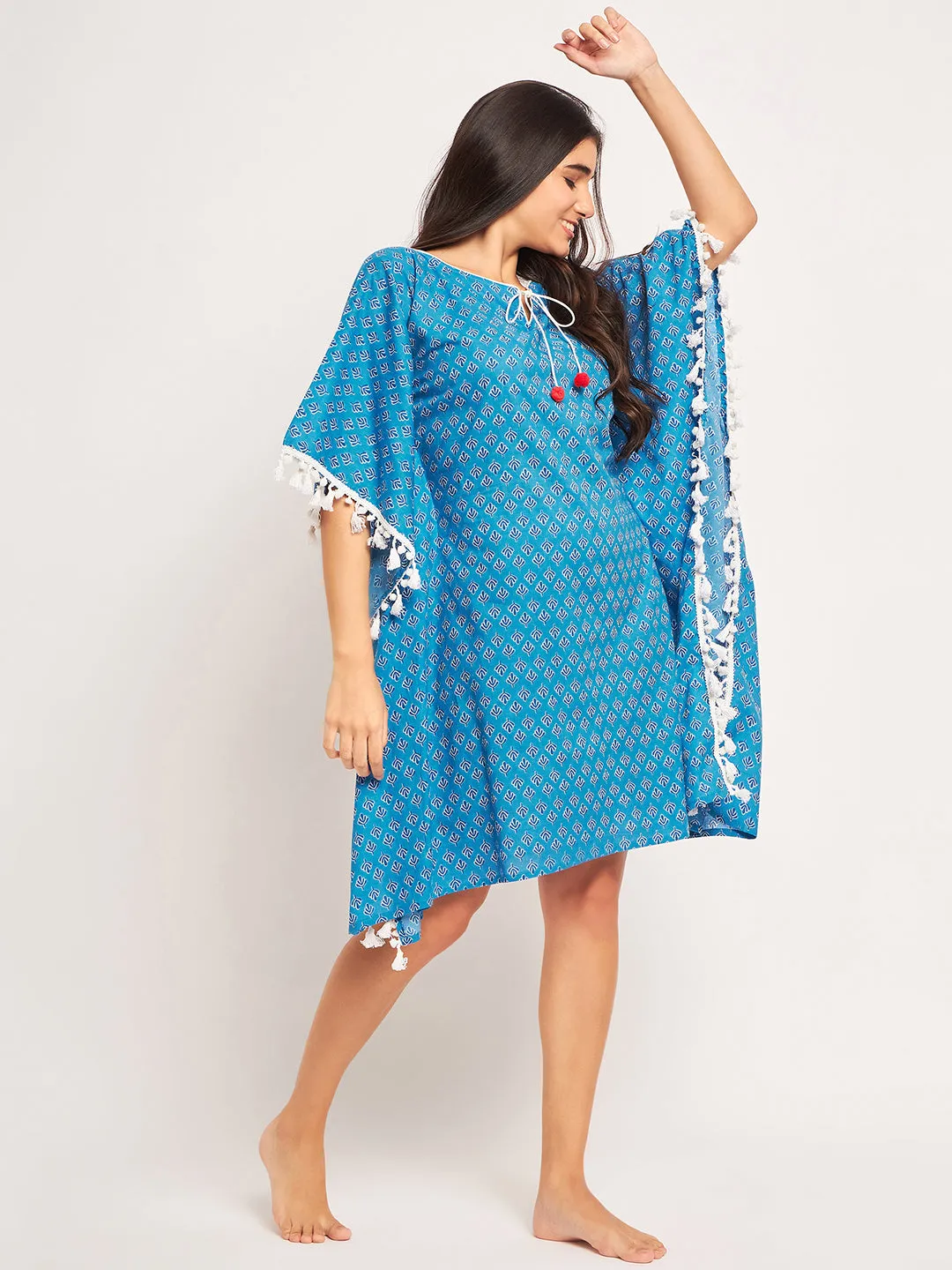 Blue Floral Block Printed Kaftan