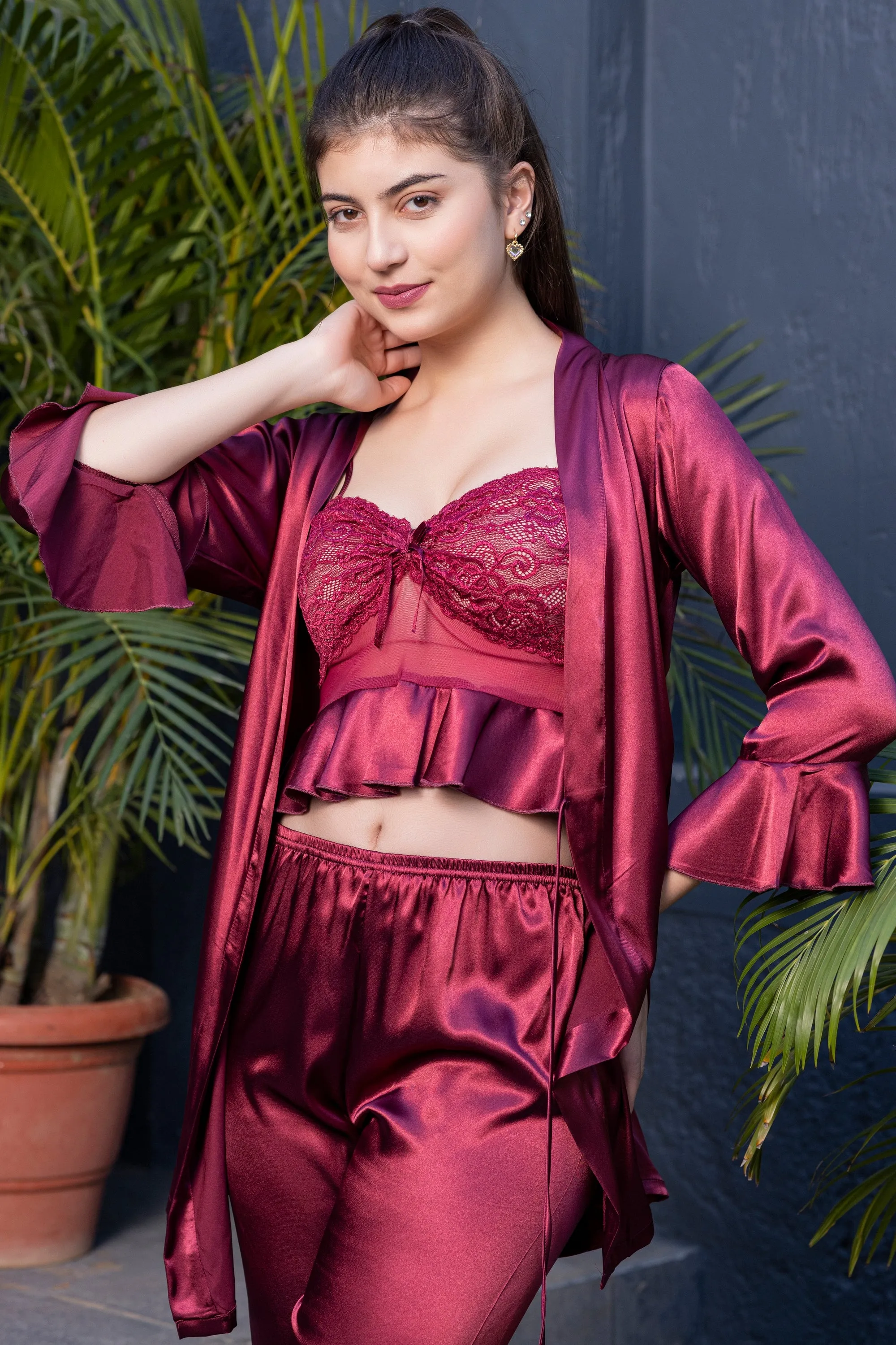 Bralet Pj's & Robe in silky soft satin
