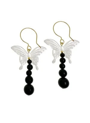 Butterfly Shell with Black Obsidian Statement Earrings LE042