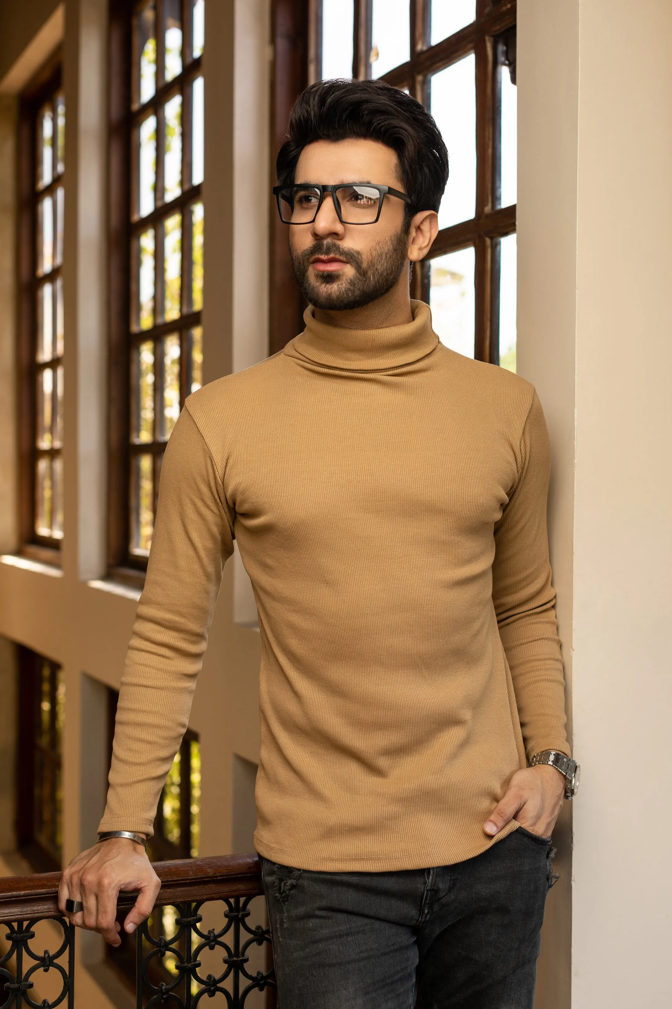 Caramel brown Men's highneck