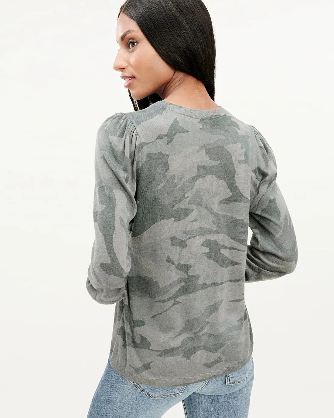 Cashblend Puff Sleeve Top in Camo
