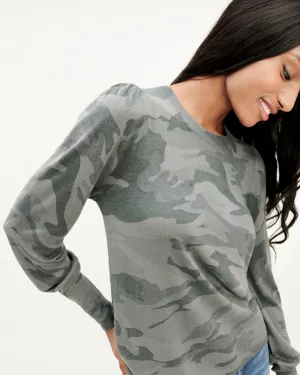 Cashblend Puff Sleeve Top in Camo