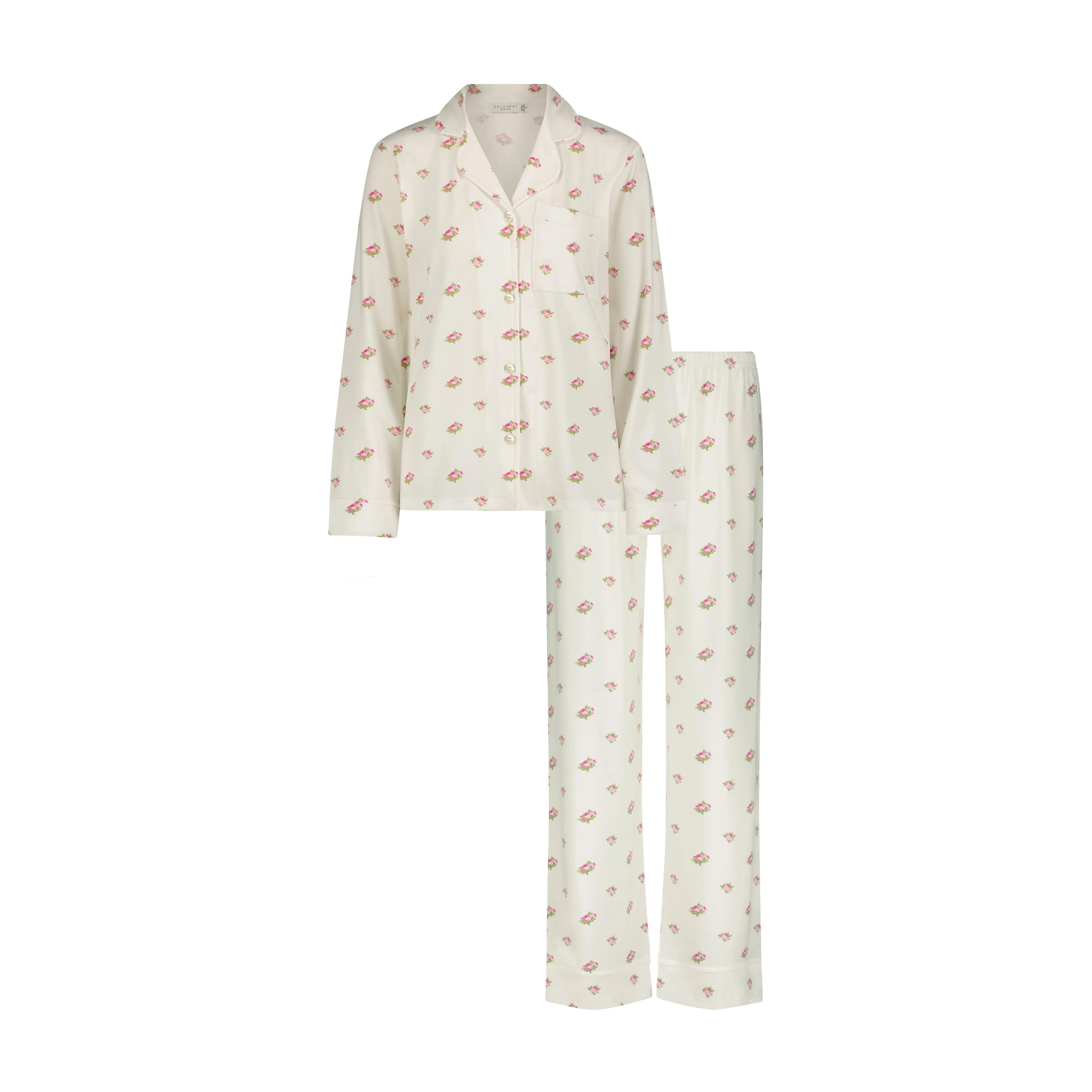 CHARLEY Pajama Set in Cream Vintage Rose Print -Longer Top