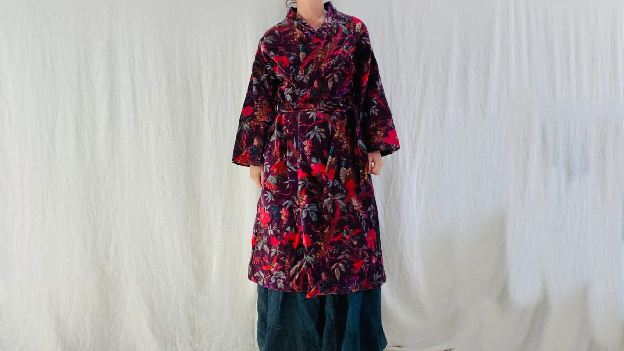 Cotton Velvet Printed Robe. Luxe Robe.