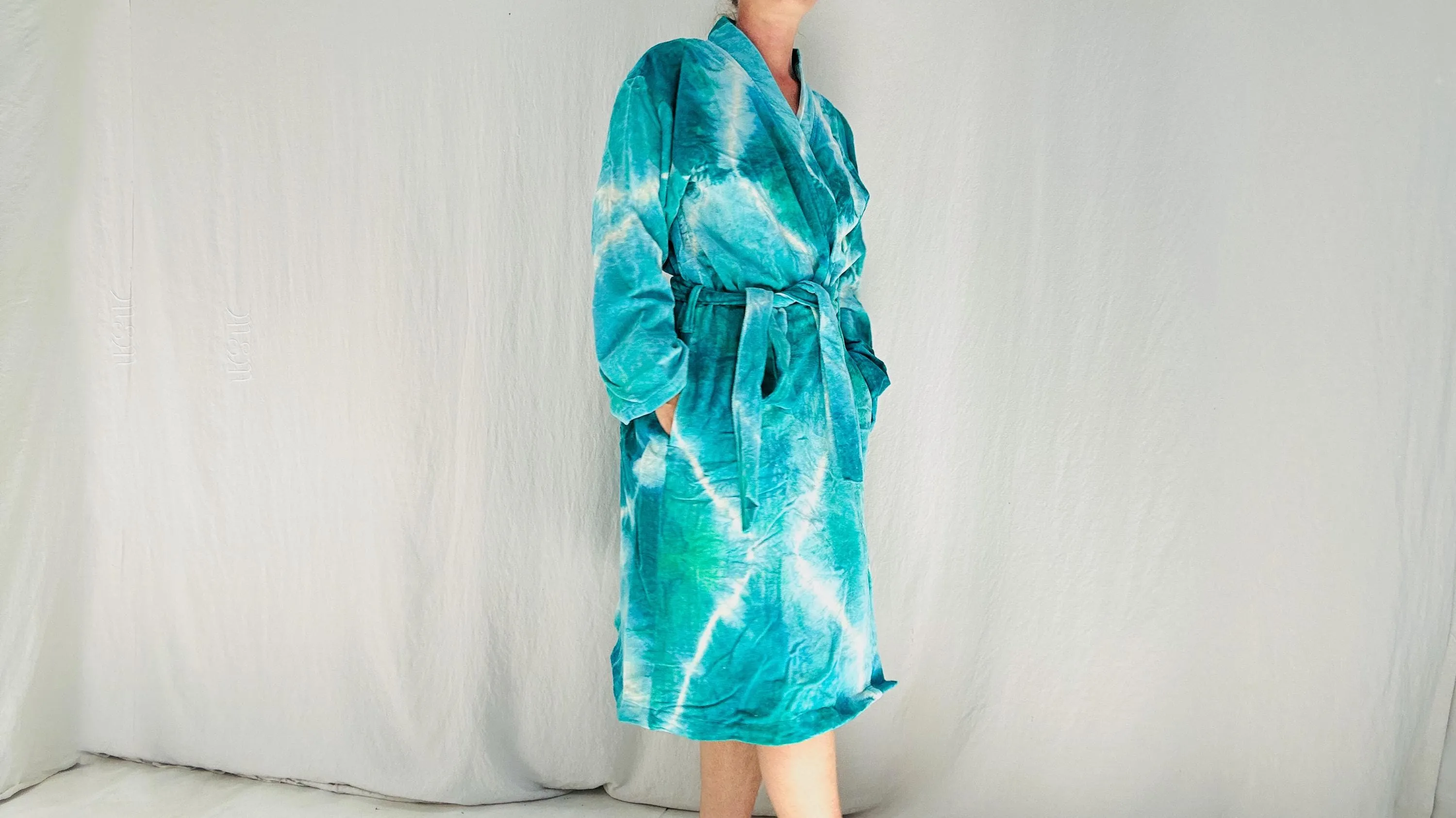 Cotton Velvet Tie Dyed Robe. Luxe Robe. 100% Cotton. One size.