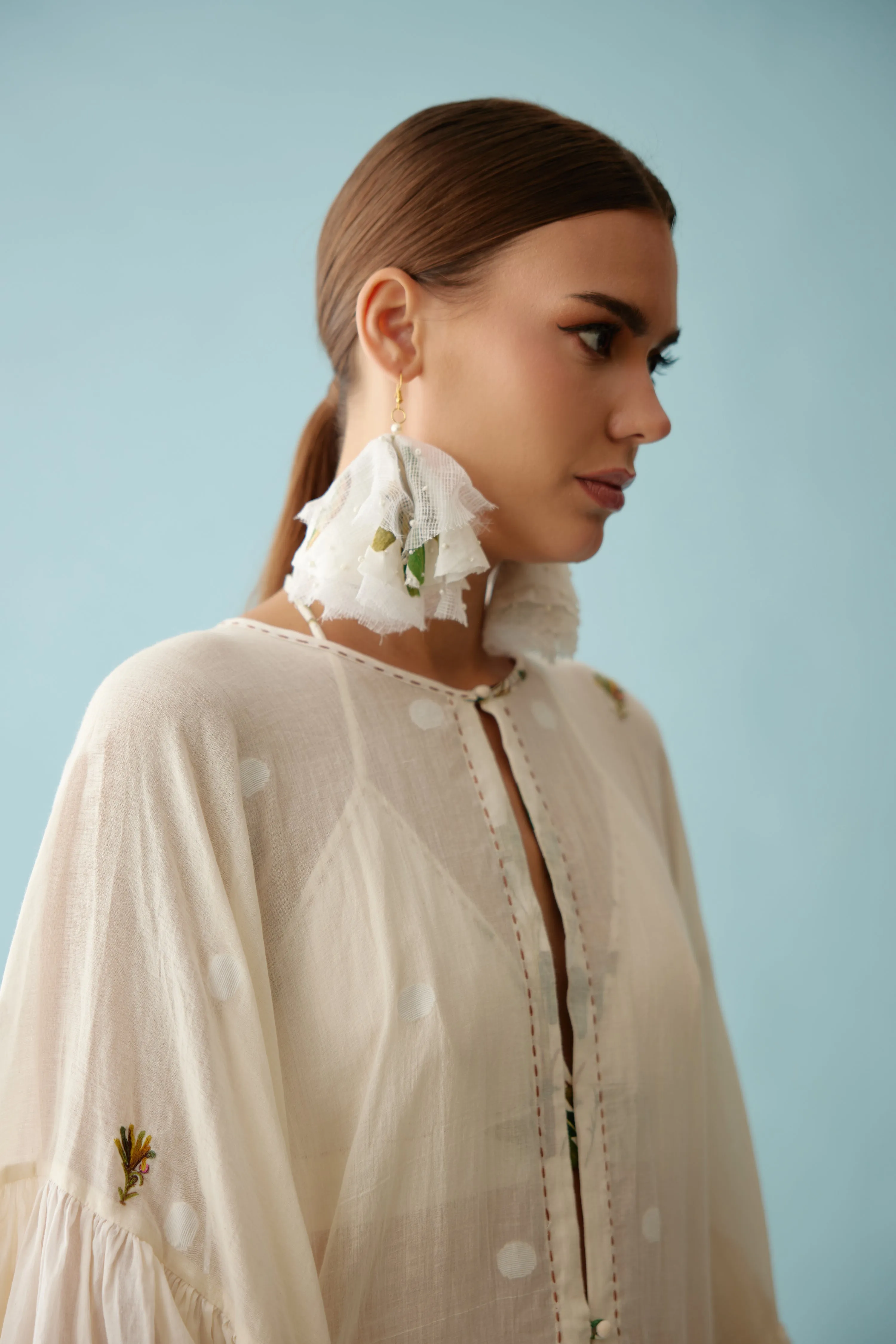 Cream handwoven jamdani cotton overgarment