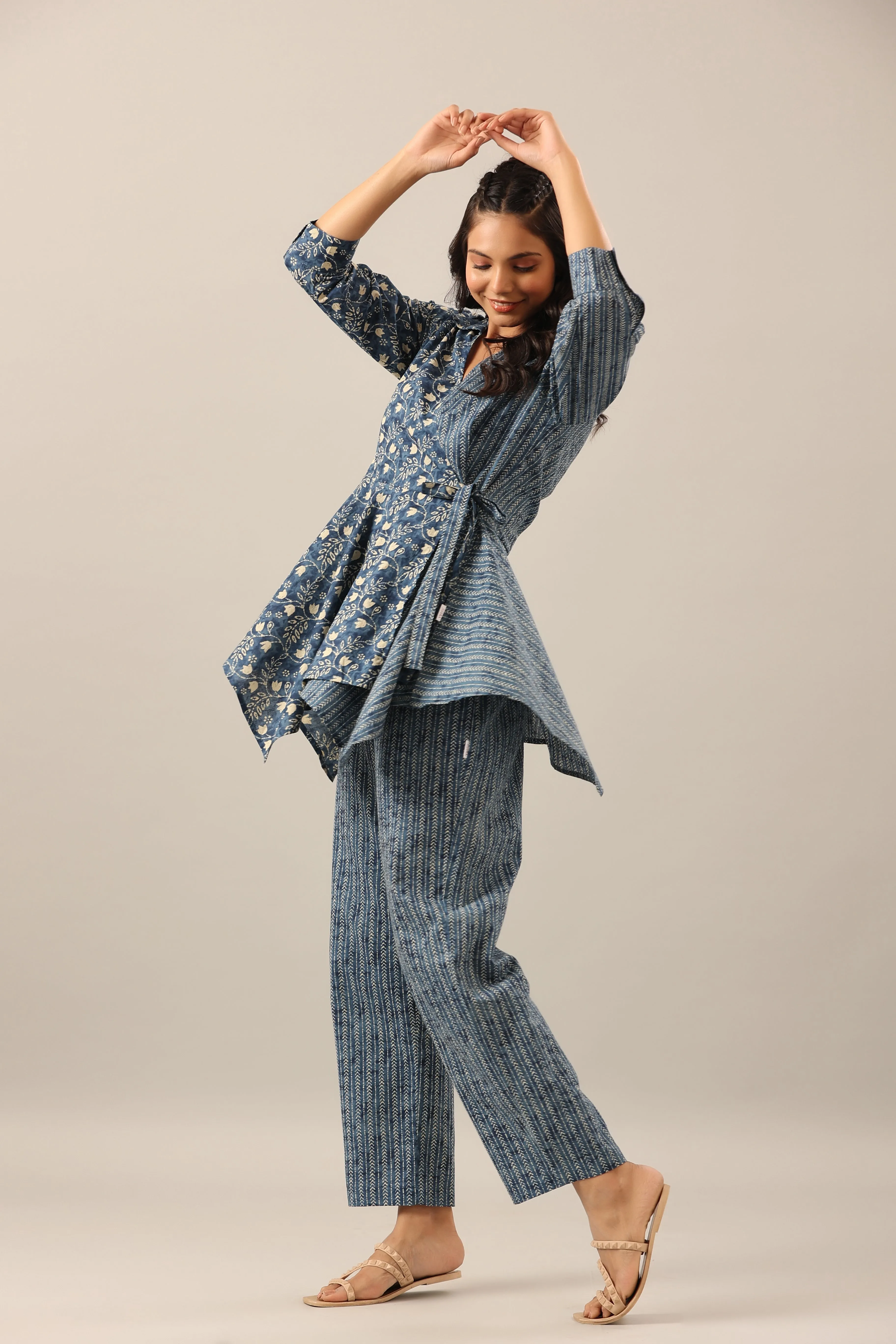 Dainty Florals with Arrows on Blue Cotton Co-ord Set