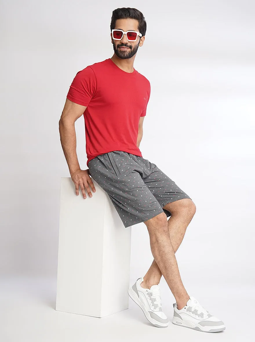 Dark Grey Printed Slim Fit Shorts | JadeBlue