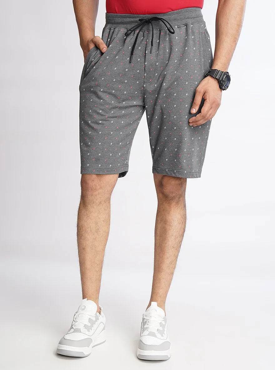 Dark Grey Printed Slim Fit Shorts | JadeBlue
