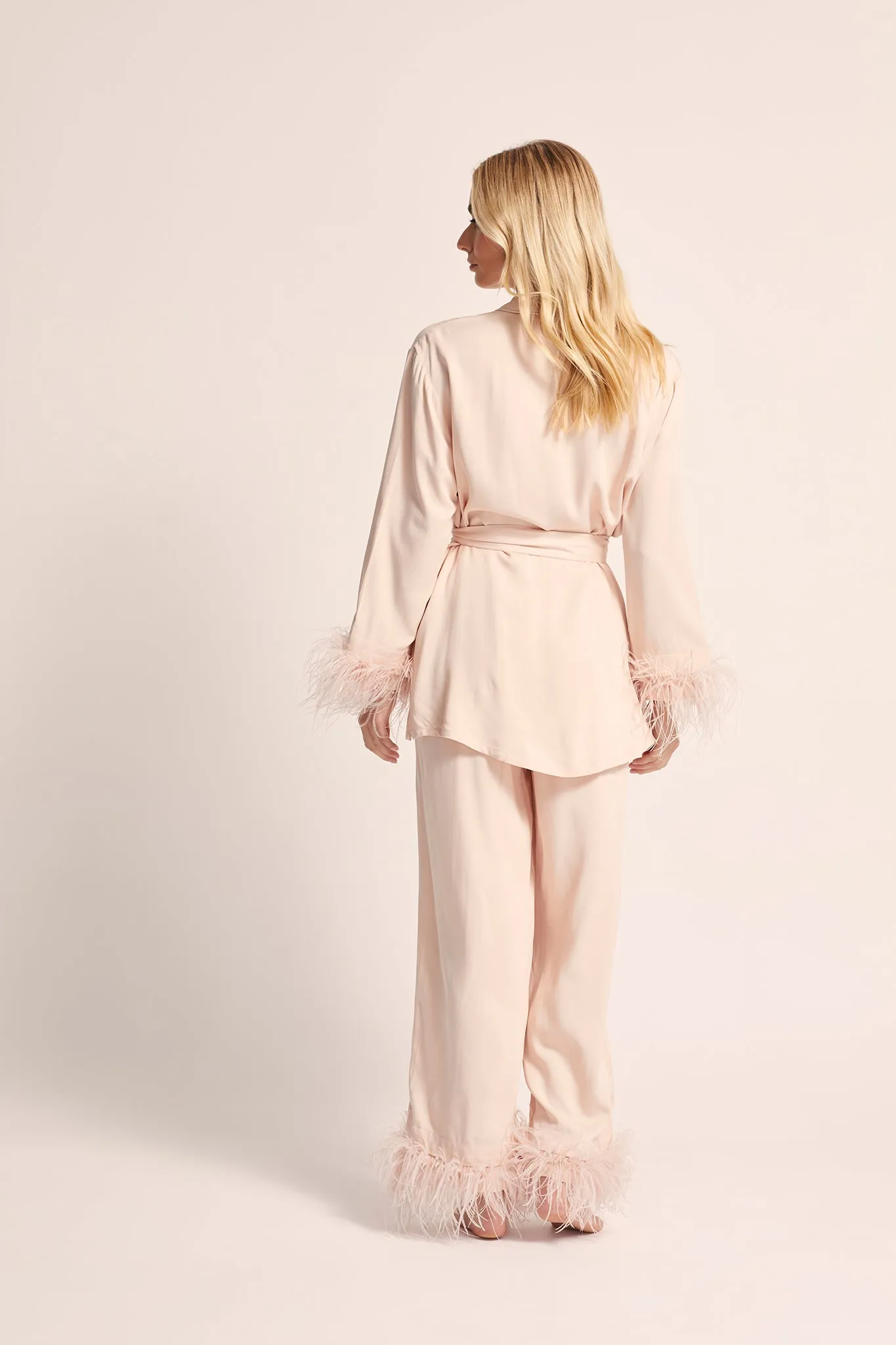 Emilie Feather Trim Pyjama Set - Blush