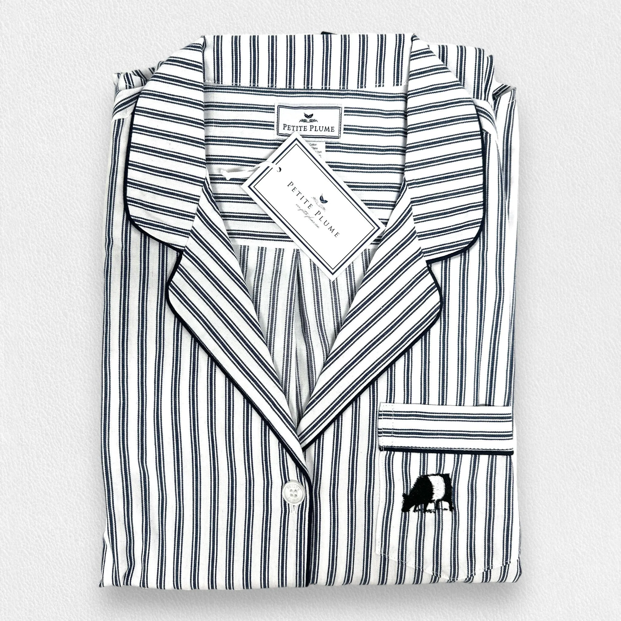 FEARRINGTON LIFESTYLE COLLECTION - WOMEN'S TWILL PAJAMA SET IN NAVY FRENCH TICKING