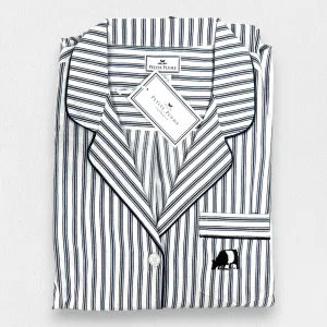 FEARRINGTON LIFESTYLE COLLECTION - WOMEN'S TWILL PAJAMA SET IN NAVY FRENCH TICKING