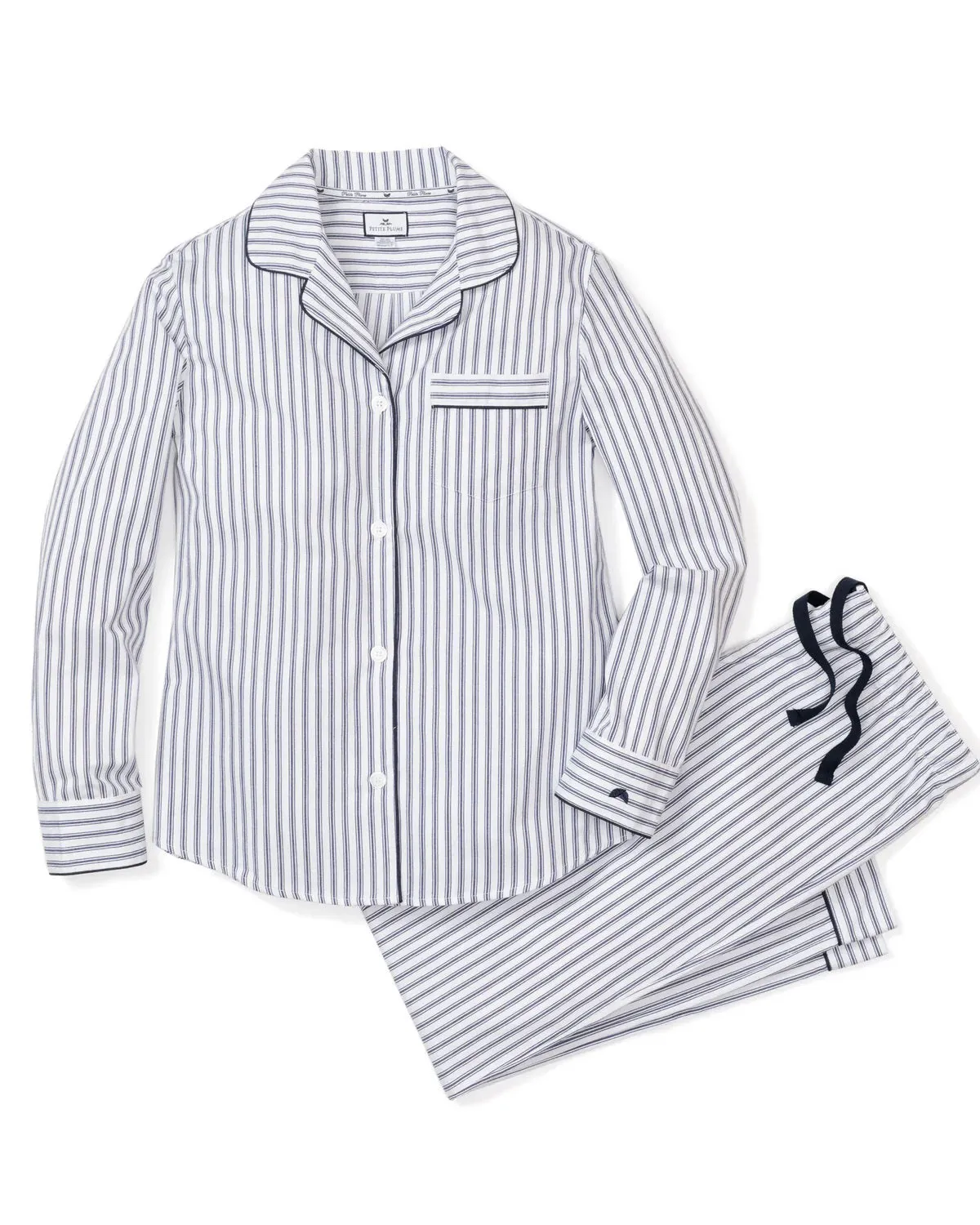 FEARRINGTON LIFESTYLE COLLECTION - WOMEN'S TWILL PAJAMA SET IN NAVY FRENCH TICKING