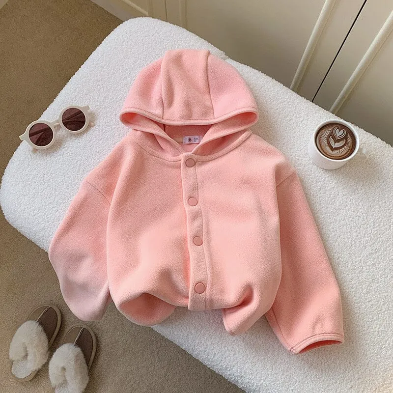 Flora Solid Color Fleece Hooded Jacket